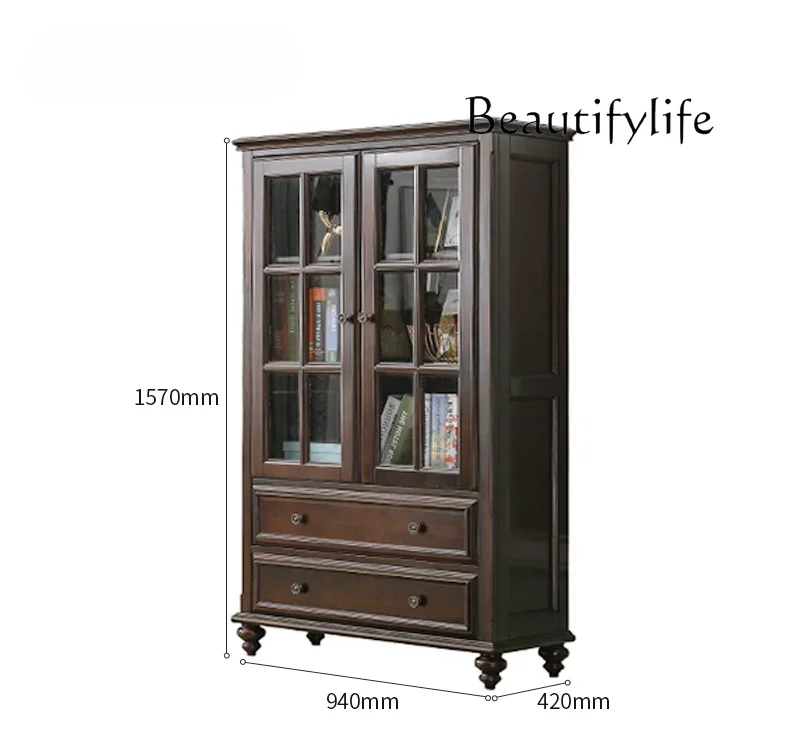 

American-Style Solid Wood Wine Cabinet Living Room Retro Simple Display Locker