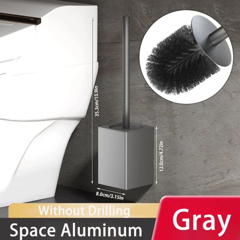 Fixé au mur  Ensemble brosse de toilette et support  Espace Aluminium  Conception carrée  Brosse nettoyante pour toilettes  pour  Rangement de salle de bain  et  Organisation