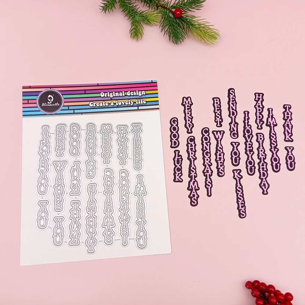 Alinacutle Birthday Vertical Words Metal Cutting Die Cut Etched Dies Christmas Scrapbooking Paper Craft Album Handmade Template