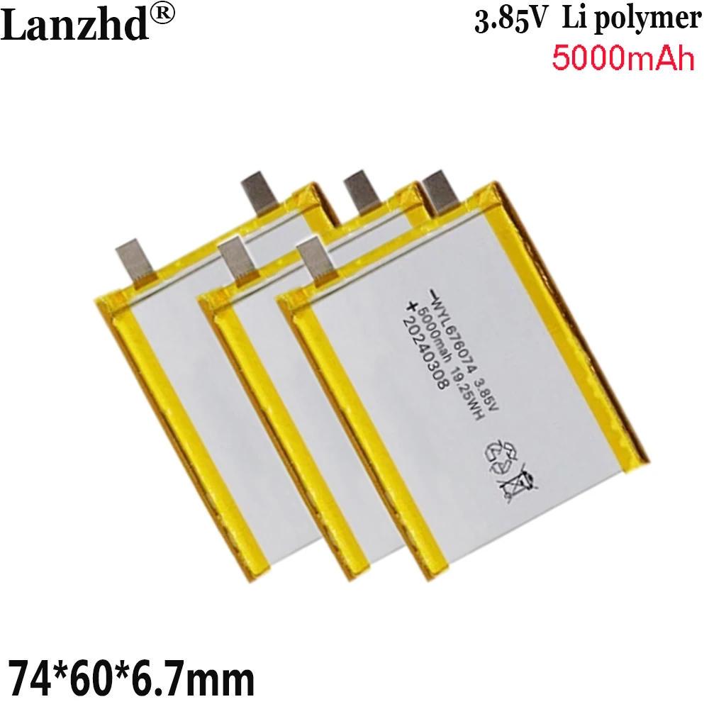 1-20pcs 3.85V Li Polymer Lithium Battery 5000mAh for Magnetic Back Clip Mobile Power Charging Bank Batteries 676074