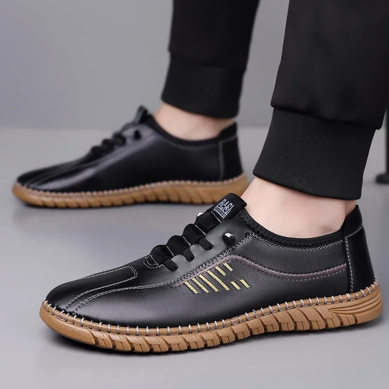 

Handmade Leather Casual Men Shoes Design Sneakers Breathable Leather Shoes Men Outdoor Skate Shoes