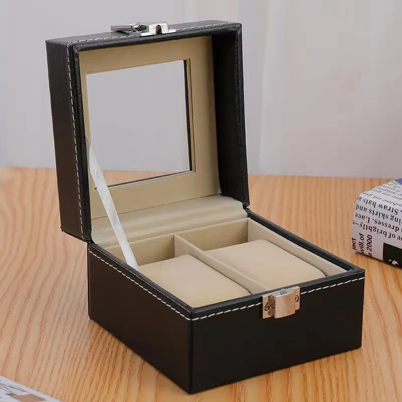 2-Position Pu Leather Watch Box Ready-Made Jewelry Packaging Box Jewelry Box Storage Box Leather Watch Box