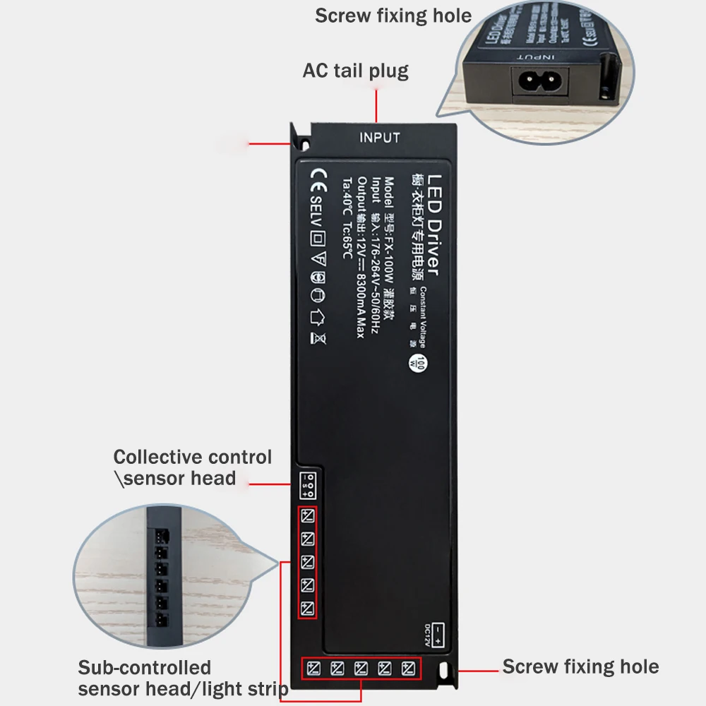 12V 24V 100W 150W szafka LED czujnik ruchu zasilacz światła klejenia stałe napięcie transformatora AC 176V-265V do napędu prądu stałego