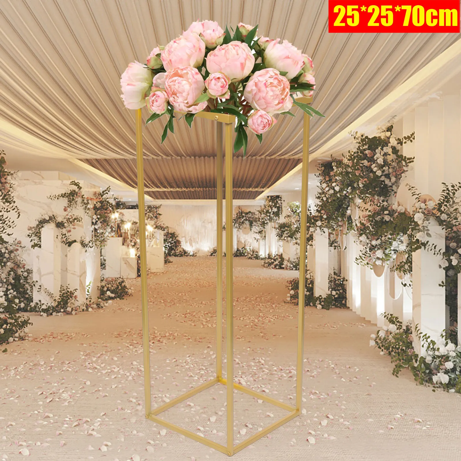 

70cm Solid Color Gold Metall Blumen Ständer Rechteckige Form Hochzeit 25(L)*25(W)*70(H)cm