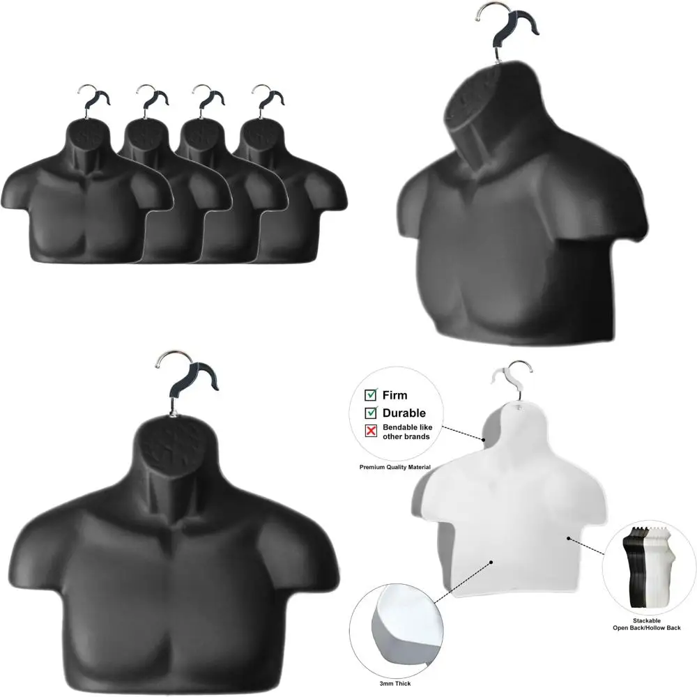 صندوق عارضة أزياء ذكر مع ظهر مجوف للتعليق، مصبوب حقن بلاستيكي، مقاس S-M، أسود، مثالي لعرض الملابس