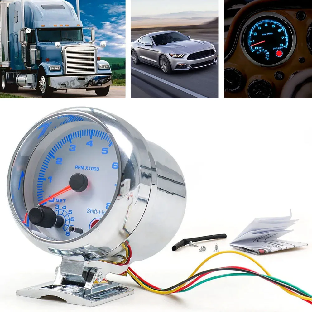 

3.75\" Car Meter Tachometer 0-8000 RPM Gauge Black Case With Blue LED DC 12V Background Light Car Tachometer Gauge Tacho Meter