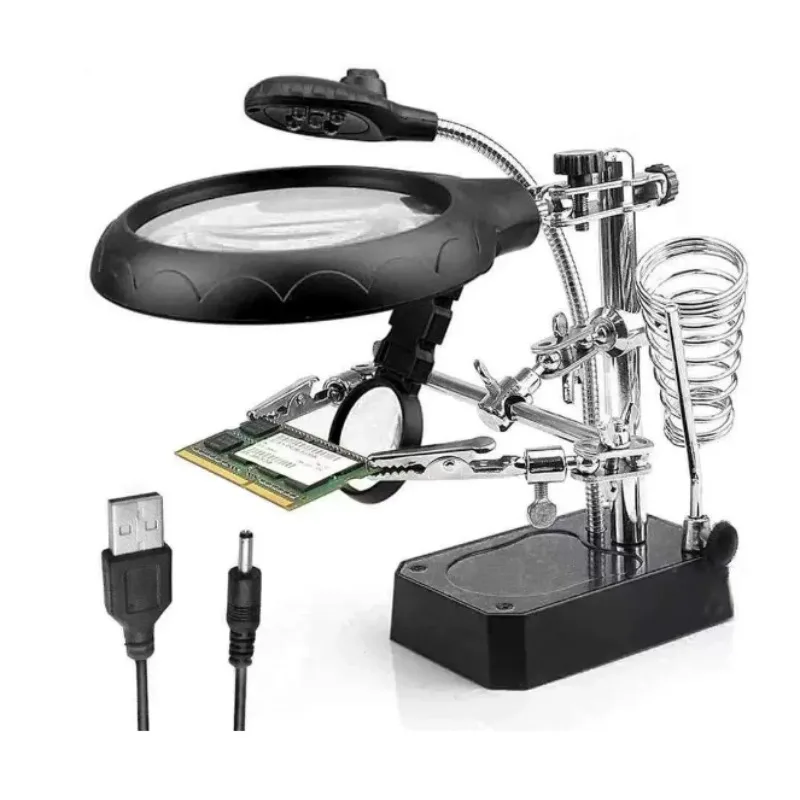 LED Magnifier Soldering Station 3 Arm Helping Hand Alligator Clip Welding Repair Tool Holder