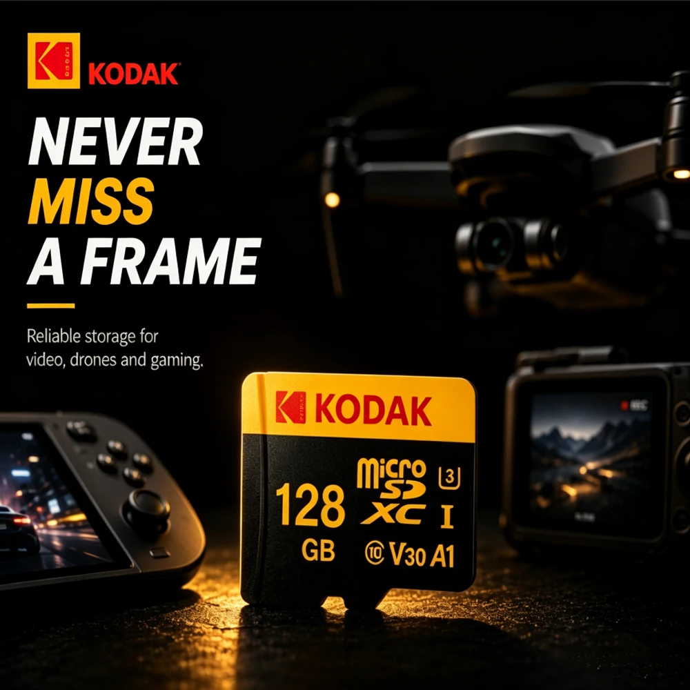 Kodak Micro SD Karte 32 64 128 256GB U3 A1 V30 Klasse 10 Hochgeschwindigkeits-TF-Karte für Gaming, Handy, Kamera, Drohne, Dashcam mit SD-Adapter