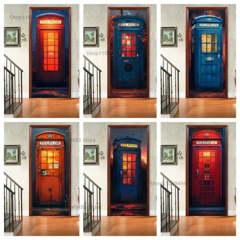 Telephone Booth Series Door Wrap Wallpaper Customize Poster PVC Stickers for Full Door Cover Decals Home Cabinets Decoration