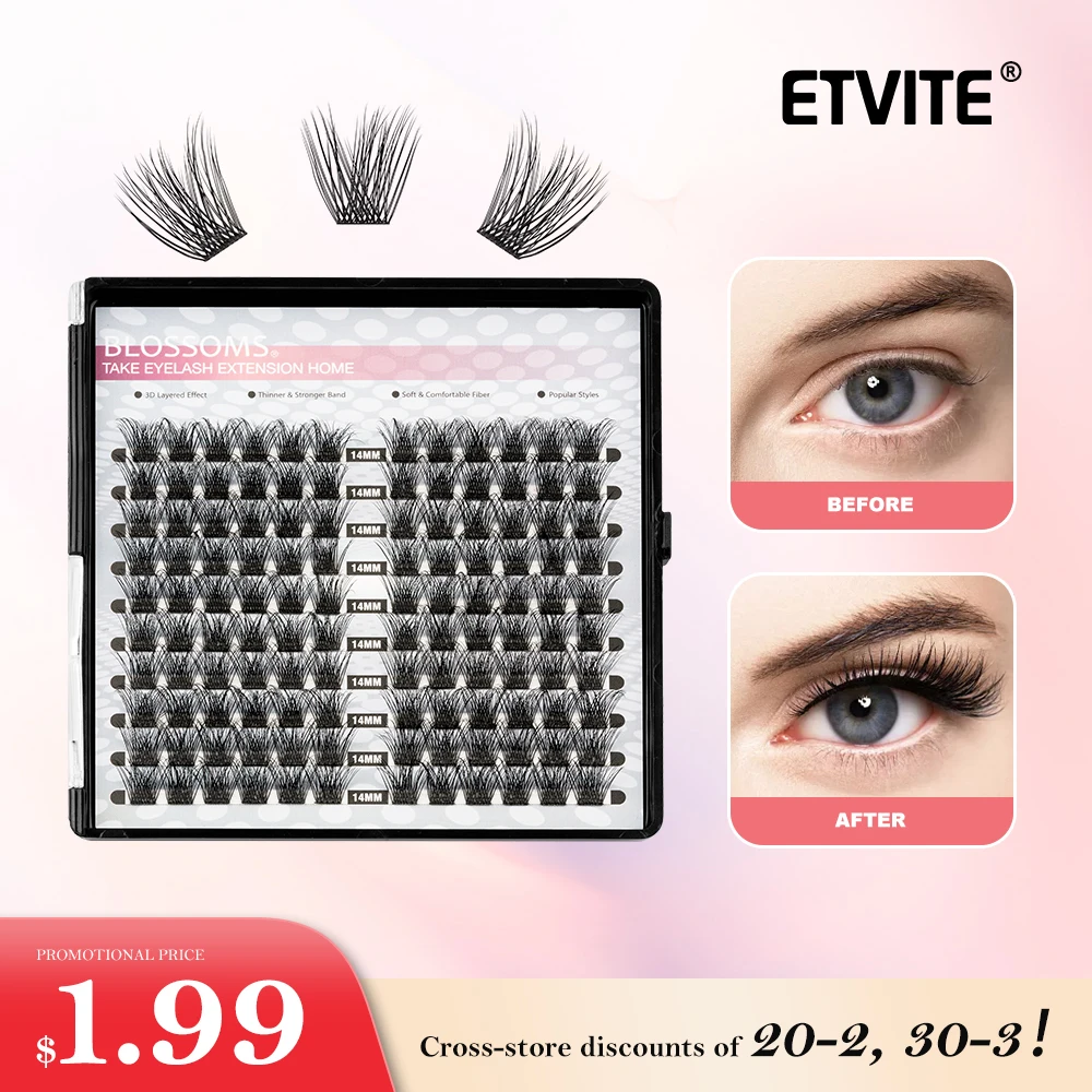 ETVITE 120 pcs DIY Cluster Lashes Fluffy Volume Eyelash Extension Natural Segmented False Eyelashes Bundles Individual Lashes