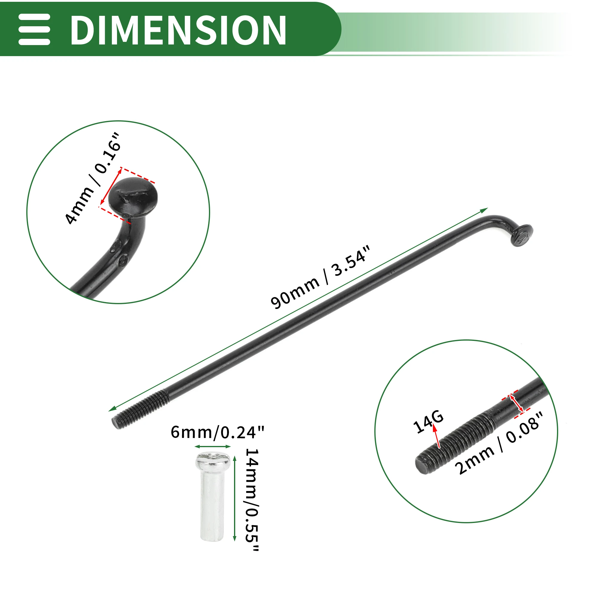 X Autohaux Fahrradspeichen Fahrrad-Radspeichen 14G 67mm 72mm 76mm 80mm 83mm 87mm 90mm 94mm 100mm 104mm 107mm Länge Kohlenstoffstahl – Detail 6