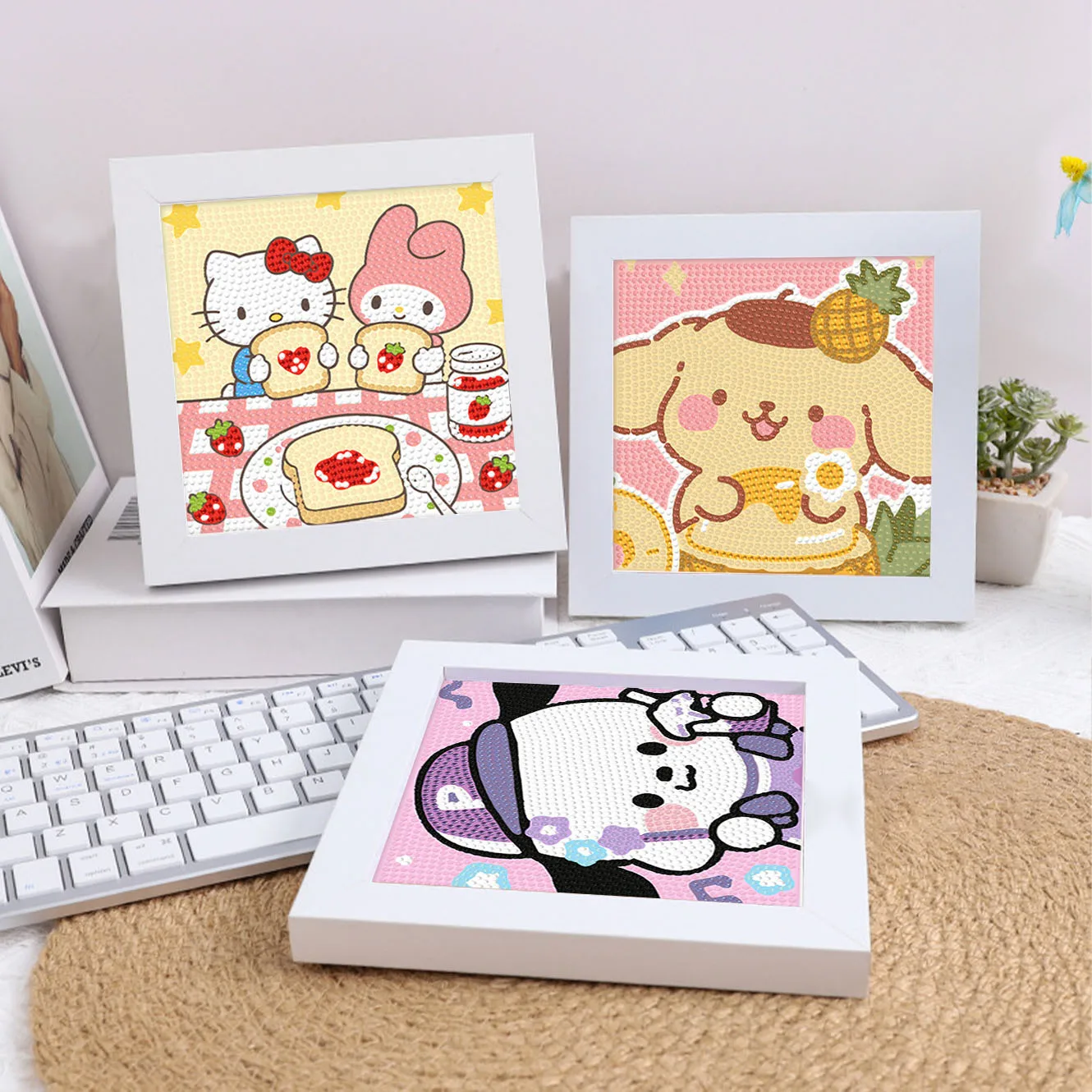 

Cute Sanrio Kawaii Pudding Dog Crystal Diamond Decorative Painting 5D DIY Cross Embroidery Kit with Frame Art Painting Gift