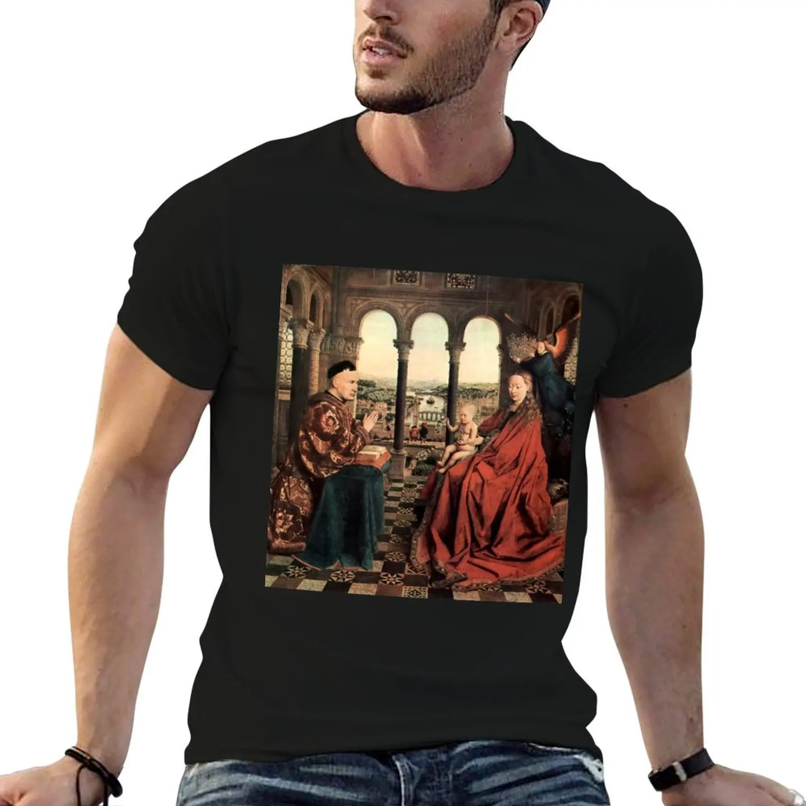 Camiseta Blessed Mary: Madonna de Chancellor Rolin, Jan van Eyck, camiseta para hombre, camiseta gráfica de algodón para hombre
