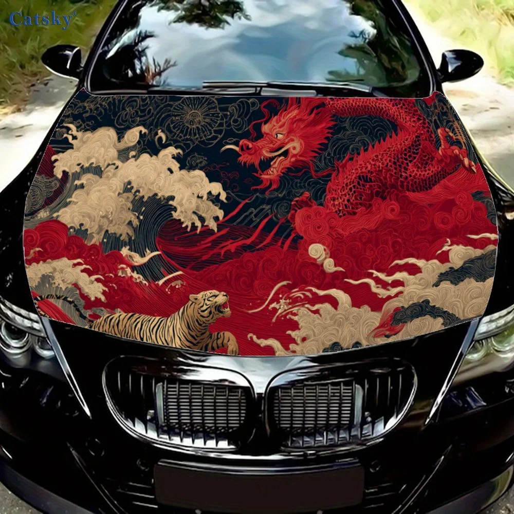 Gorgeous tiger and dragon print,car hood stickers,PVC waterproof Self adhesive car hood sticker,car hood decoration protection s