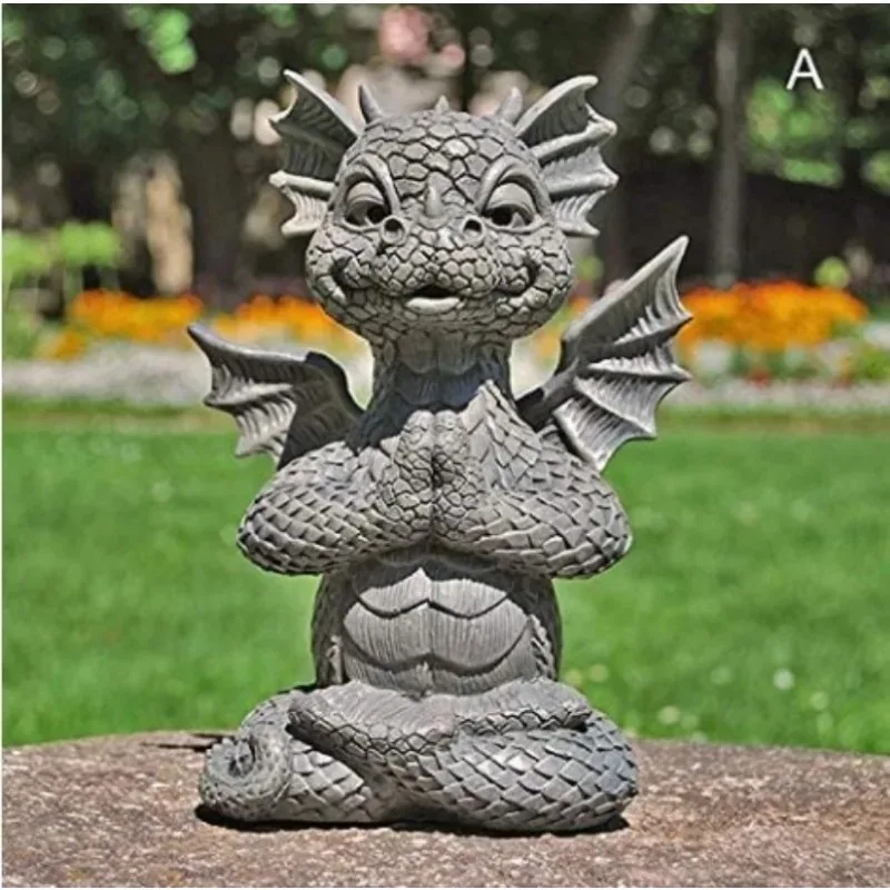 Garden Statue Dragon Meditation Statue Resin Ornament Dinosaur Shape Sculpture Outdoor Yard Decoration Home Decor