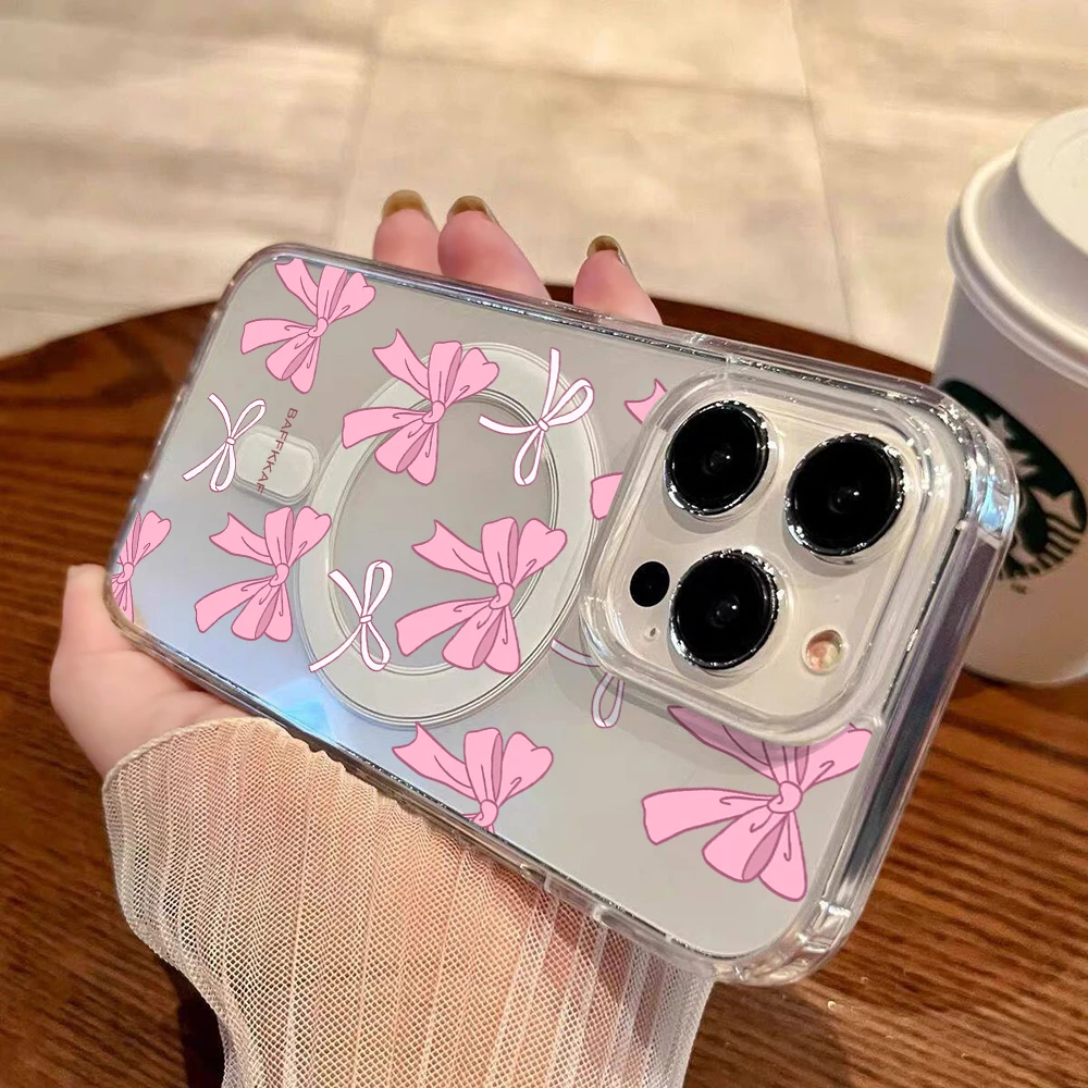 Pink Bow Coquette Girly Series Clear Phone Case For iPhone 17 14 15 16 11 12 13 Pro Max Air 16E 17E 14 15 16 Plus Magnetic Cover view 3