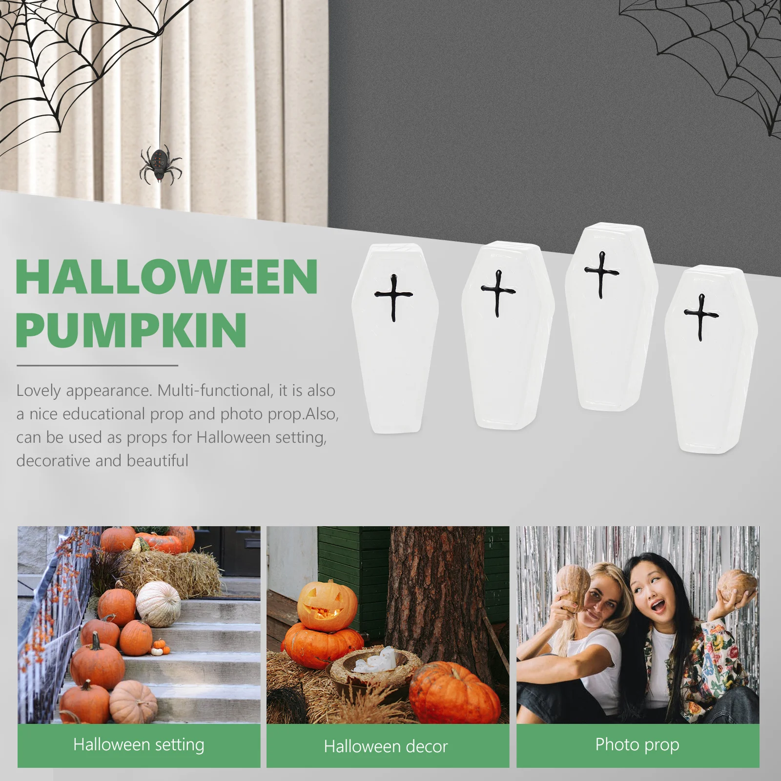

4 Pcs Night Glow Cross Coffin Halloween nament Artificial Resin Fall Decor Miniature Supplies Photo Props Educational Toy Home