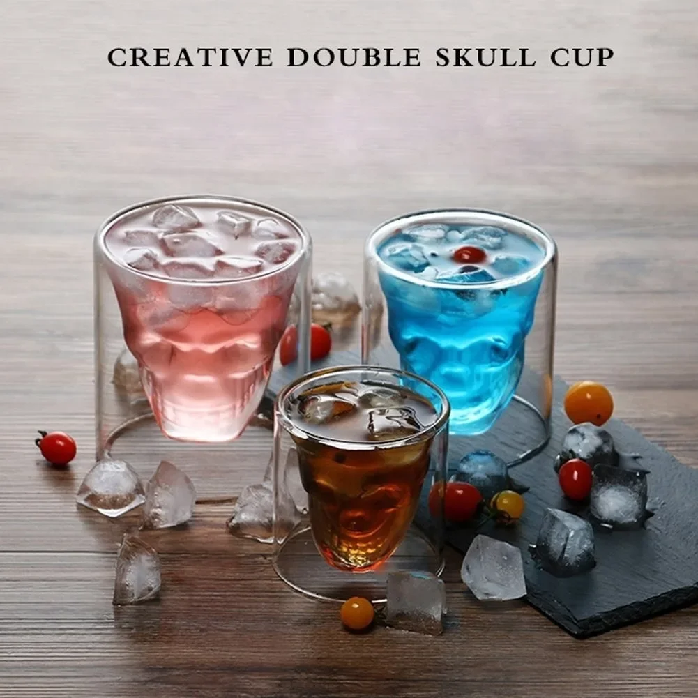 4 Pcs Skull Head Wine Glass Mug Crystal Beer Whiskey Shot Double Glass Cup Vodka Drinking Bar Club Beer Wine Glass Bottle