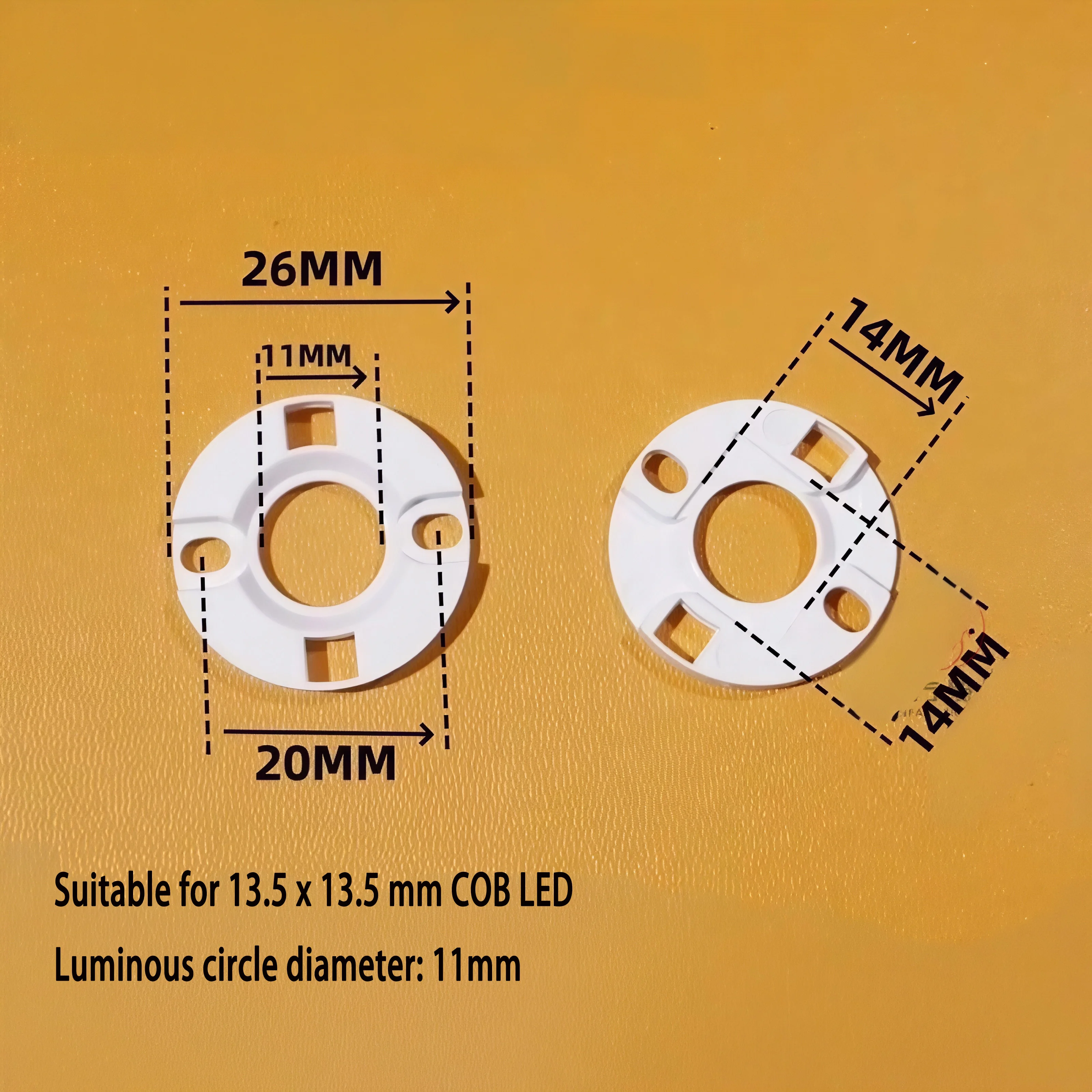 10 Stück/Lot Chip-Halter COB LED Montagehalterung 13x13mm/19x19mm/28x28mm/38x38mm für 11mm/17mm/23mm Leuchtdurchmesser Licht – Detail 1