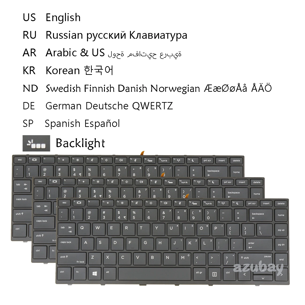 

US Russian Arabic Korean Swedish Finnish Norwegian Danish German QWERTZ Spanish Keyboard for HP PROBOOK X360 440 G1 Backlit /No
