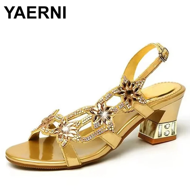 

2025 женские новые свадебные туфли на высоком каблуке с инкрустацией кристаллами и бриллиантами, модные богемные римские туфли с открытым носком, размер