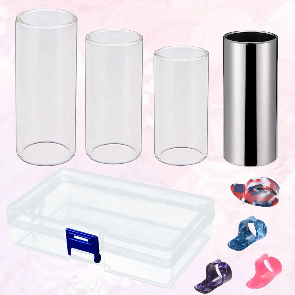 

Stainless Steel Guitar Slides 3 Glass 1 Metal Picks Storage Case Durable Long-Lasting Ultra Thin Lightweight Finger Picks