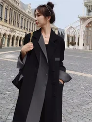 Giacca a vento in due pezzi finta con giunture a contrasto nero per donna autunno 2024 nuovo Design popolare Sense cappotto di media lunghezza WF