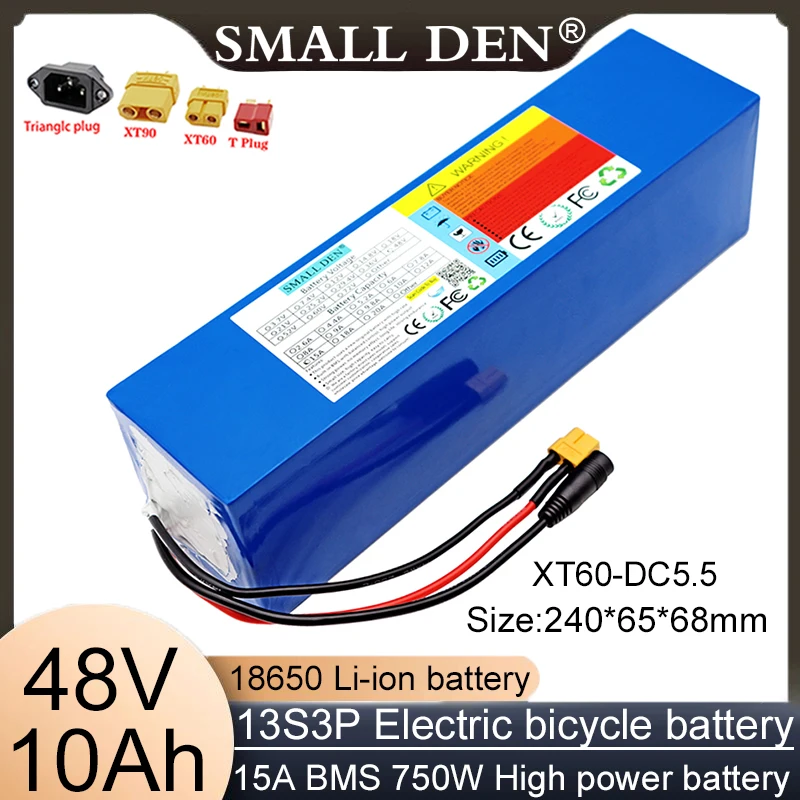 18650 48V 10Ah brand new 13S3P lithium battery pack 750W high-power 15A motorcycle with BMS and other transportation vehicles