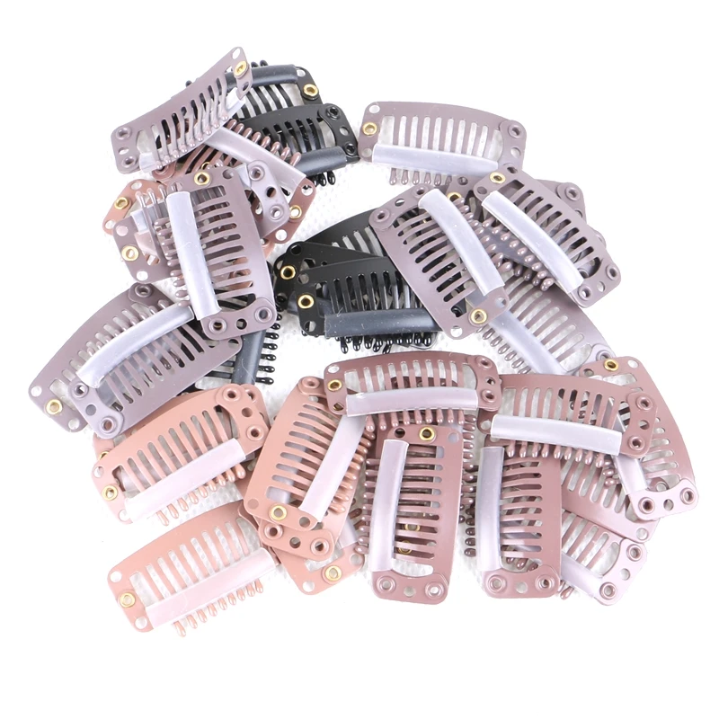100 pieces/lot Wig Hair Clips 32mm Snap Clips for Hair Extension I Shape Wig Clips tool 9 Teeth Hair Extension Clips Black Color