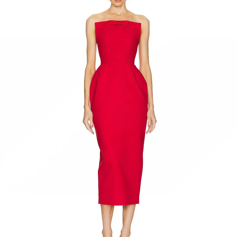 

The 2025 summer new collection features an elegant and stylish bow, cinched waist, one-shoulder strapless dress