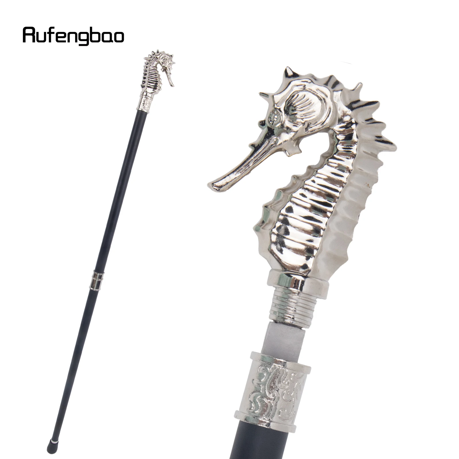 Weißer Luxus Hippocampus Gehstock mit versteckter Platte Selbstverteidigung Mode Rohr platte Cosplay Crosier Stick 93cm