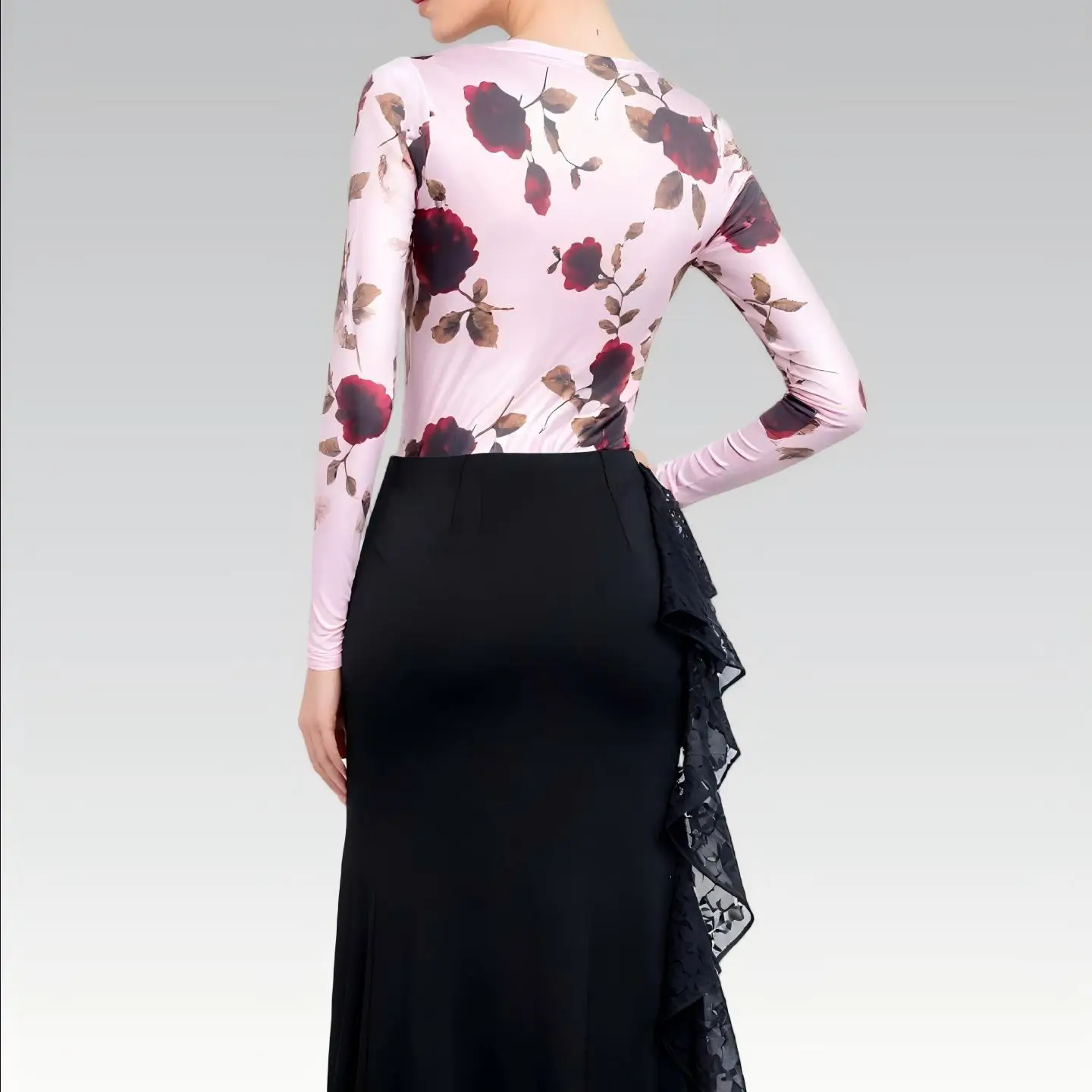 2025 新社交ダンストップス女性のためのプリントワンピース襟シャツサンバチャチャワルツラテンダンス練習服 XH3783