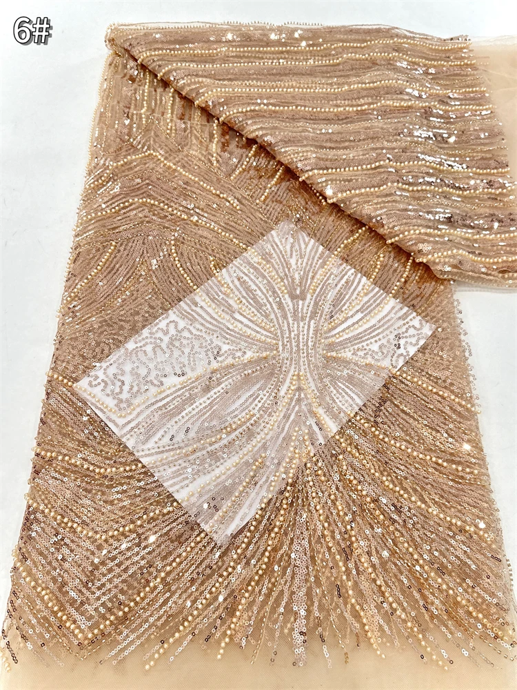 

Luxurious African Groom Sequins Lace Fabric High Quality 2025 French Embroidery Beaded For Nigerian Wedding Party Dress.