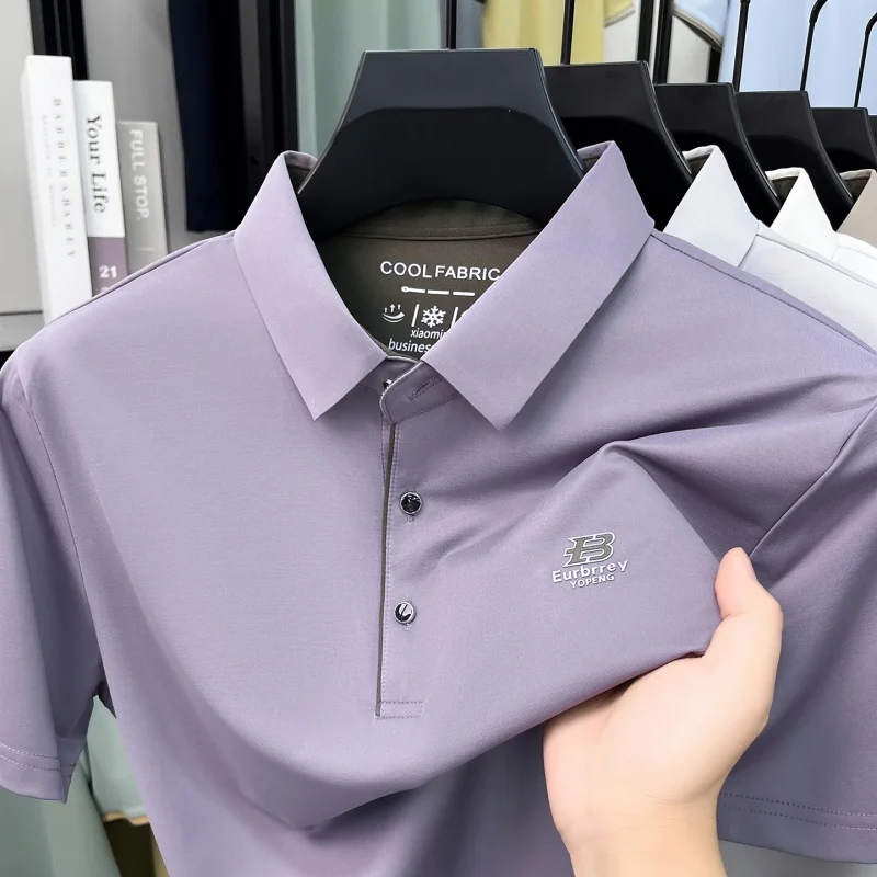 Luxury fashion letter embossed short sleeve polo shirt brand high-end ice silk cool breathable men's new summer casual T-shirt