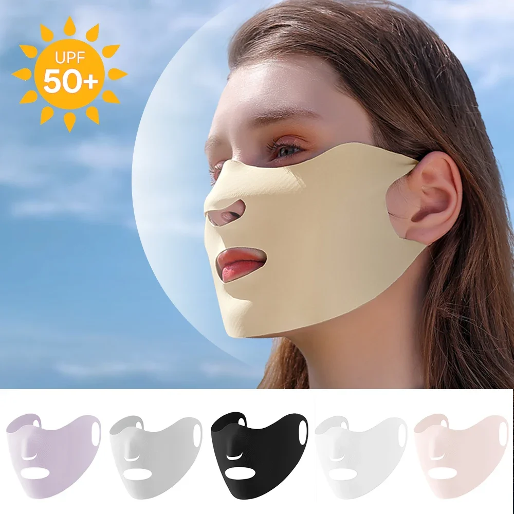 New Ice Silk Face Cover Mask Anti-UV Sun Protection Summer Adjustable Breathable for Women Outdoor Running Cycling Sports Masks