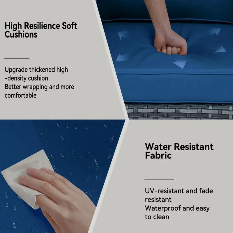 Set da conversazione componibile da esterno in rattan da 5 pezzi con 2 rondelle girevoli, 2 ottomani e 1 tavolino per patio, terrazza, giardino