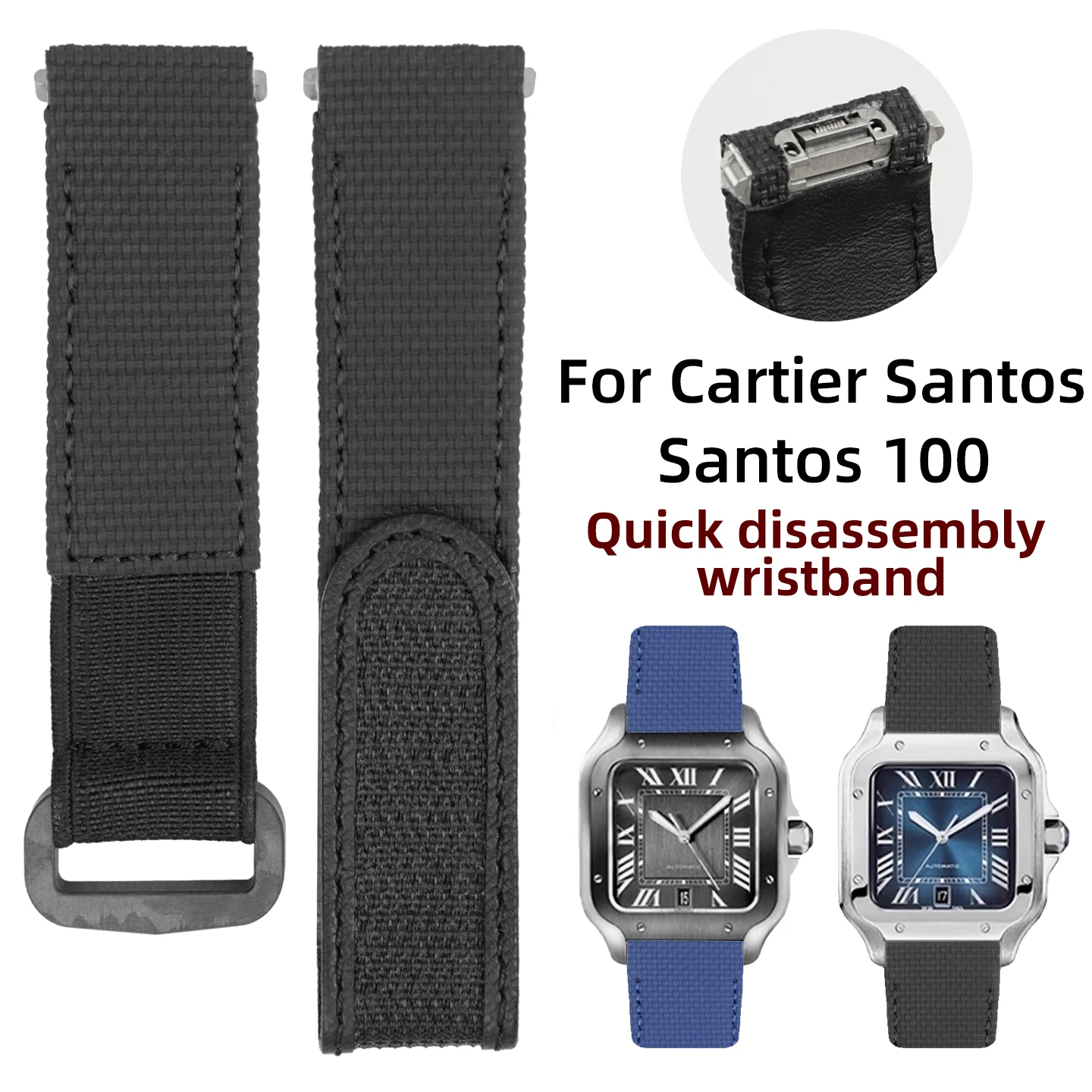 For Cartier waterproof quick release fluororubber watch strap with Santos 100 series outdoor leather bracelet for men 21mm view 2