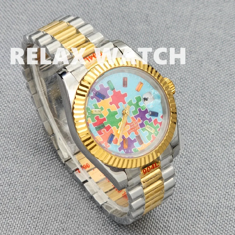 36mm 39mm Sapphire Glass PVD Silver and Gold Log Style Stainless Steel Watch Japanese Nh35 Automatic Mechanical Movement N4