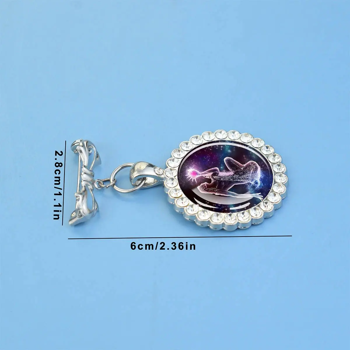 1PC Purple twelve zodiac circular glass brooch with synthetic zircon trim, suitable for holiday gatherings and birthday gifts.