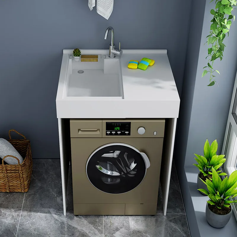 Space aluminum balcony laundry cabinet with wash basin significant other small apartment bathroom washing machine cabinet washba