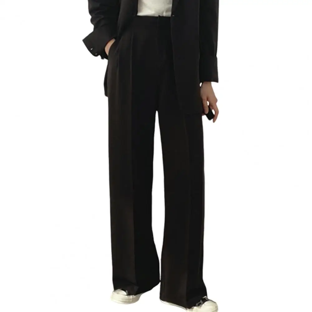 

Office Suit Trousers Elegant Women's Formal Commute Outfit with Double Button Closure Cardigan High Waist Straight for Ladies