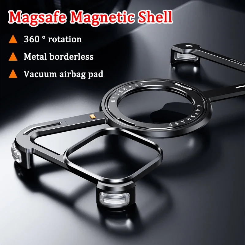 

Luxury Magnetic Z Type 360° Bracket Titanium Alloy Phone Case For iPhone 16 15 14 Pro Max Plus Rimless Shockproof Covers Funda