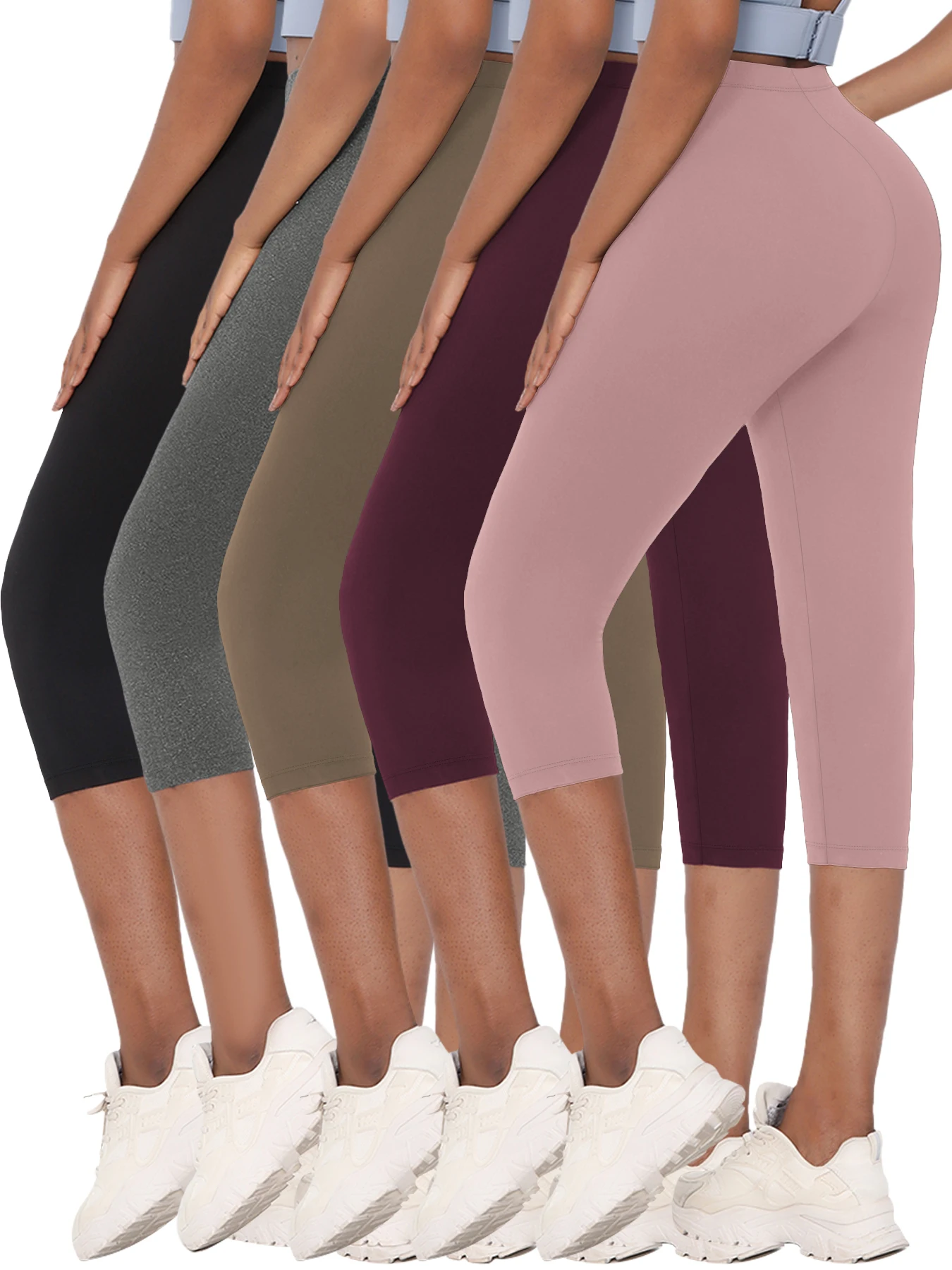 

5 Pack Women's Super Soft Capri High Stretchy Breathable Sports No See Through Workout Running Yoga Push Up Gym Fitness Leggings
