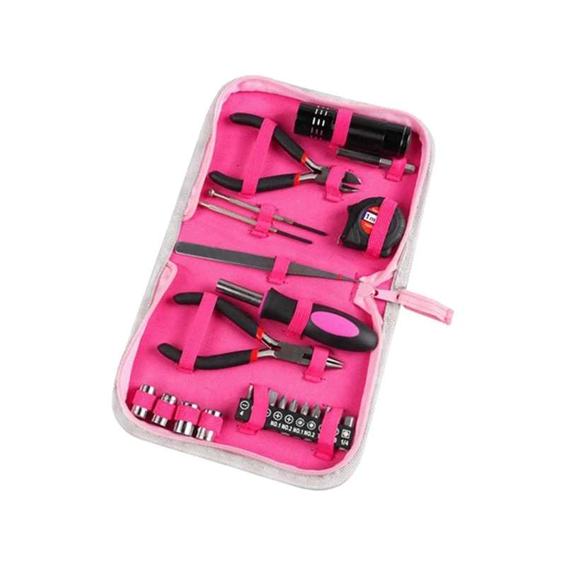 23Pcs Household Repair Tool Kit, Multifunctional Pink Home Hand Tool Set, Portable Women Repair Tool For DIY Home Repair