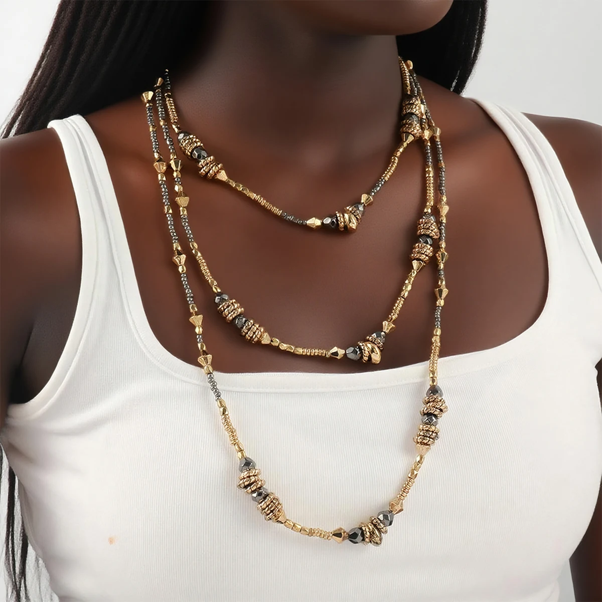 

ZAA Personality Design Multi Layer Stone Beaded Necklace for Women Fashion Summer Beach Vacation Jewelry Neck Accessories