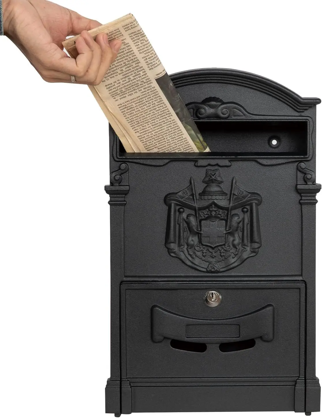 

Vintage Locking Wall Mailbox, Rust Resistant, Large Capacity, Galvanized Steel & Aluminum, Black