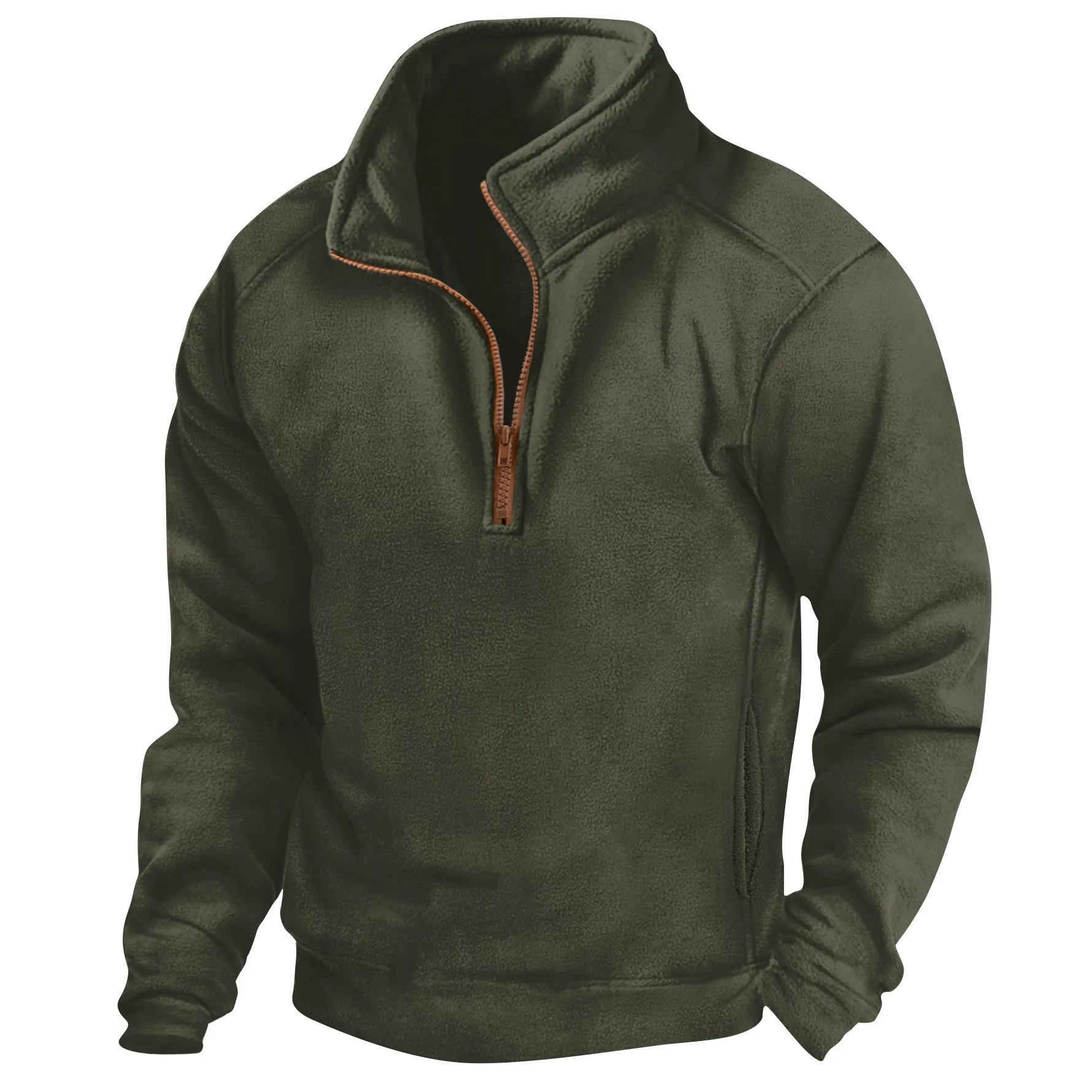 

Men's half-open jacket, high-necked premium pullover, casual long-sleeved sports shirt, with pockets, training long-sleeved Polo