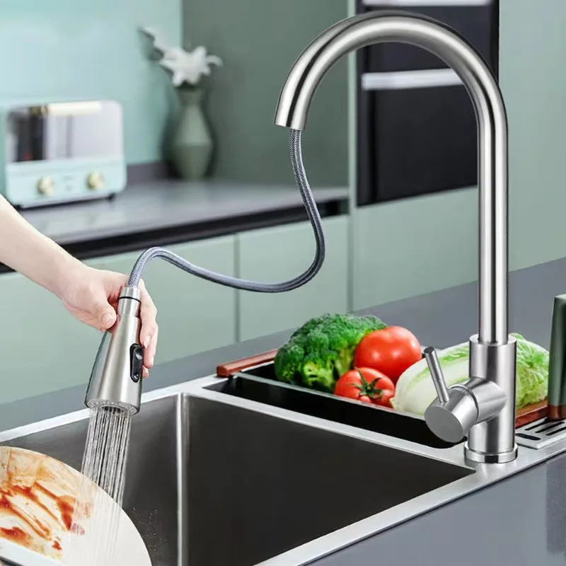 Kitchen Faucets Flexible Pull-Out Sink Mixer Tap 2 Modes Nozzle Cold And Hot Water Faucet 360° Stainless steel Rotation Faucet