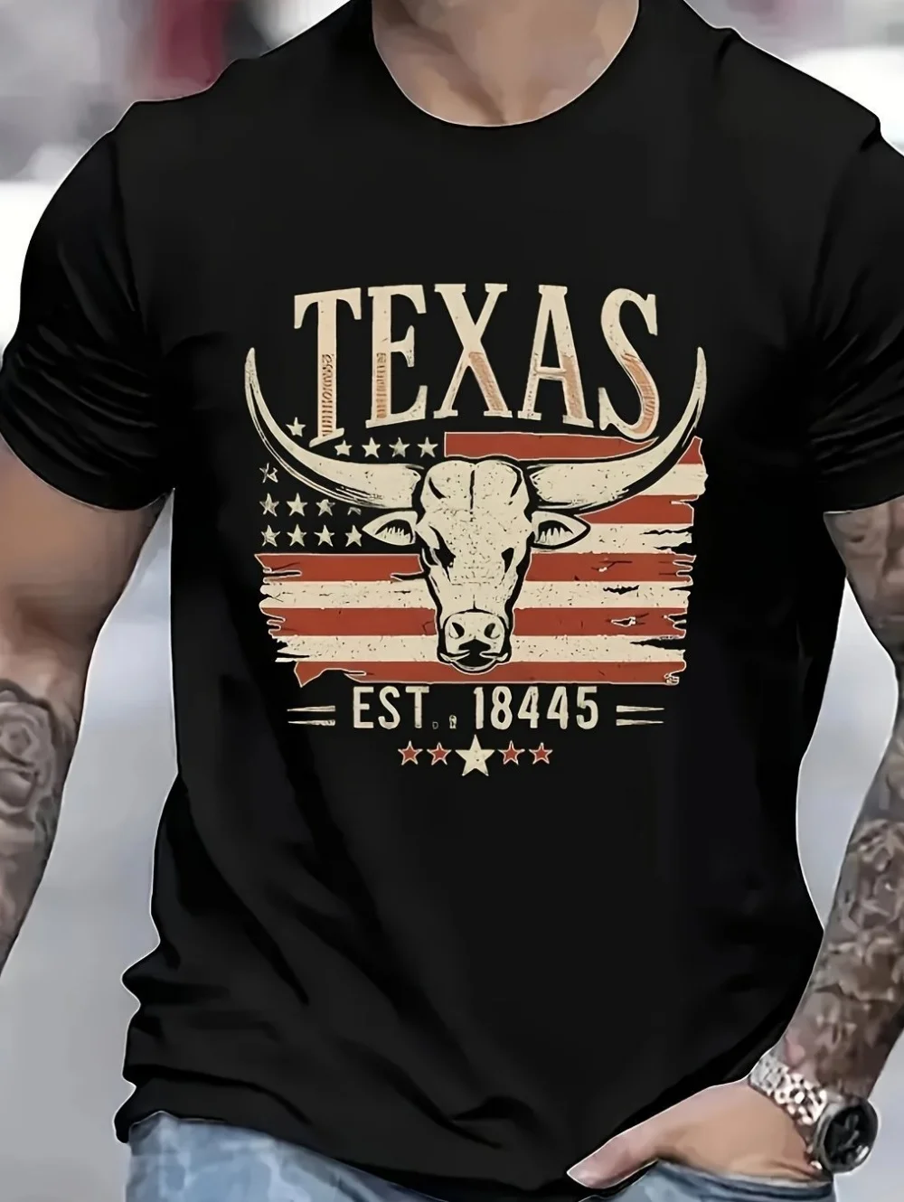 Herren Texas Longhorn Grafik T-Shirts Vintage Western Cowboy 3D-Druck Kurzarm Sommer Casual Tees Streetwear Mode Oberteile – Detail 7