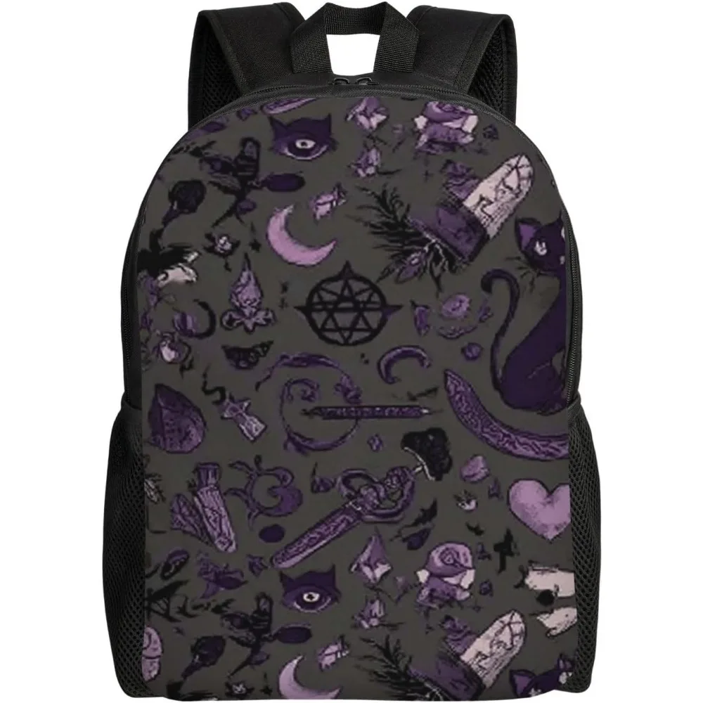 

Laptop Backpack 16.1 In Travel Waterproof Daypack Purple Black Goth Spooky Bookbag Casual Computer Bag